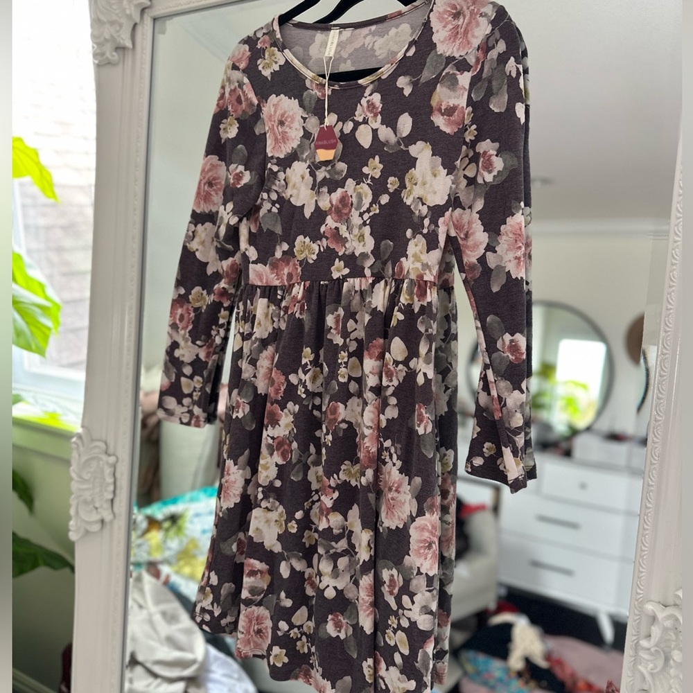 Pink Blush floral long sleeve dress